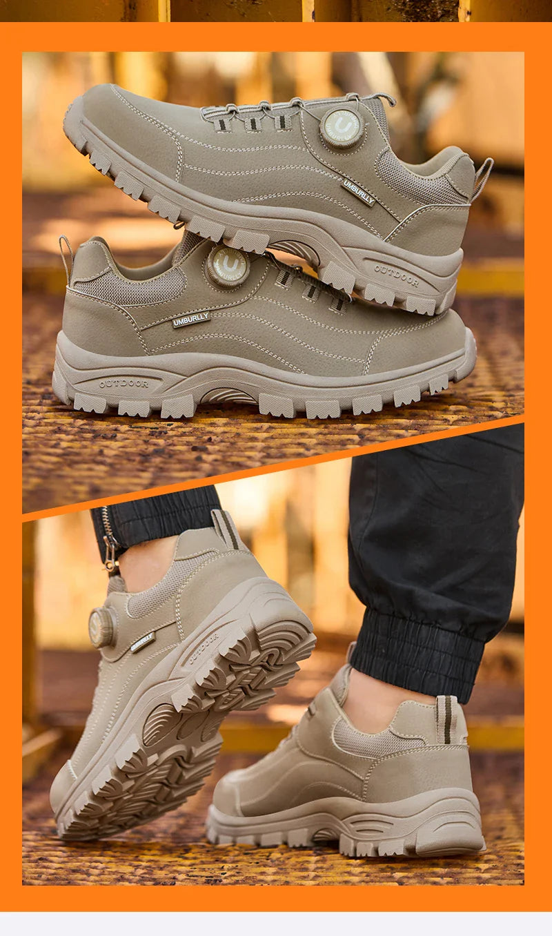 Men's Safety Shoes with Button Design Steel Toe Anti- Crush Resistant And Slip-Resistant Outsole for Outdoor Workshop Workwear