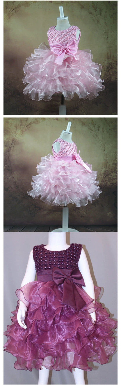 Vestido de Pérolas para Bebês Meninas, Princesa, com Camadas, Vintage, para Festa de Aniversário, Vestido de Baile de Natal, Roupinhas de Bebê de 3 a 24 Meses