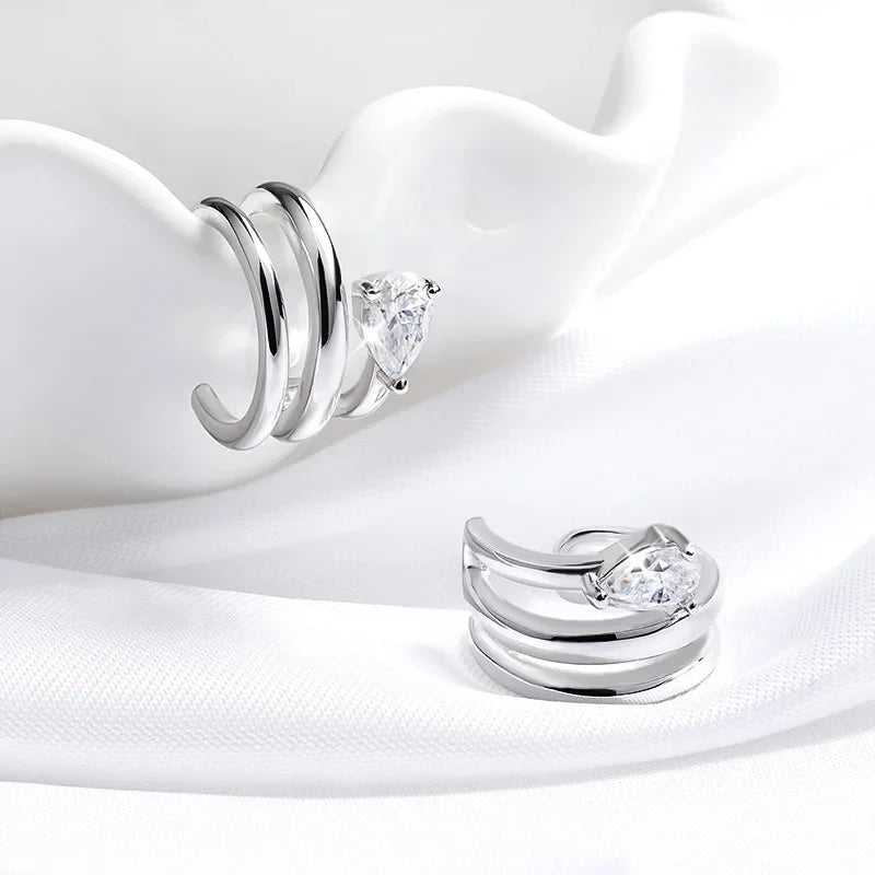18K Plated Certified Full Moissanite Clip Earrings for Women Pear Cut Pure 925 Silver Lab Diamond Jewelry Wholesale
