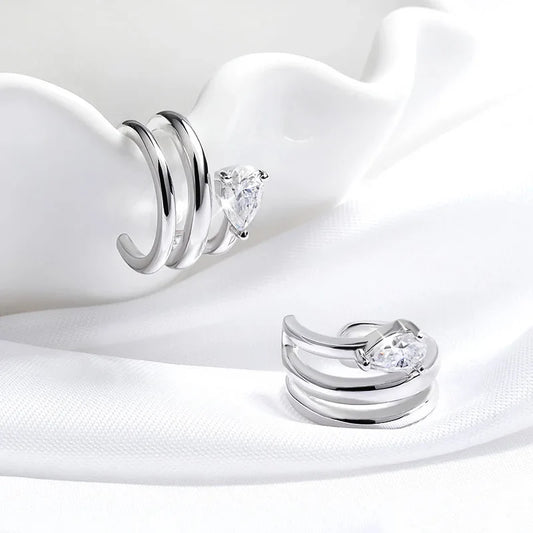 18K Plated Certified Full Moissanite Clip Earrings for Women Pear Cut Pure 925 Silver Lab Diamond Jewelry Wholesale