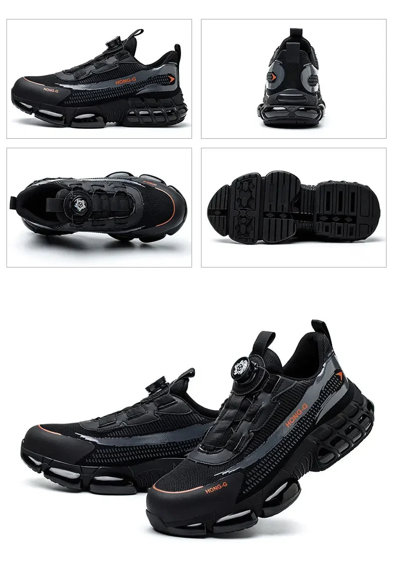 Men Rotating Button Work Sneakers Steel Toe Shoes Safety Boots Puncture-Proof Tactical Boots Indestructible Fashion Protective