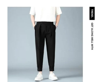 Pleats Men's Casual Harem Pants Japanese Style Fashion Loose Pants Harajuku Male Feet Solid Color Youth Trousers Streetwear