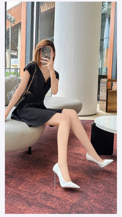 European And American Fashion Single Shoes European Station Pointed Toe Metal Thin Heel Elegant Women's Shoes High Heels Simple