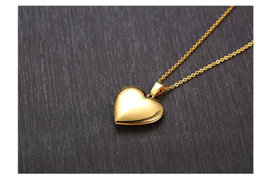 Light Heart Locket Pendants for Women Men Openable Photo Frame Glossy Stainless Steel Necklaces Family Love Collar