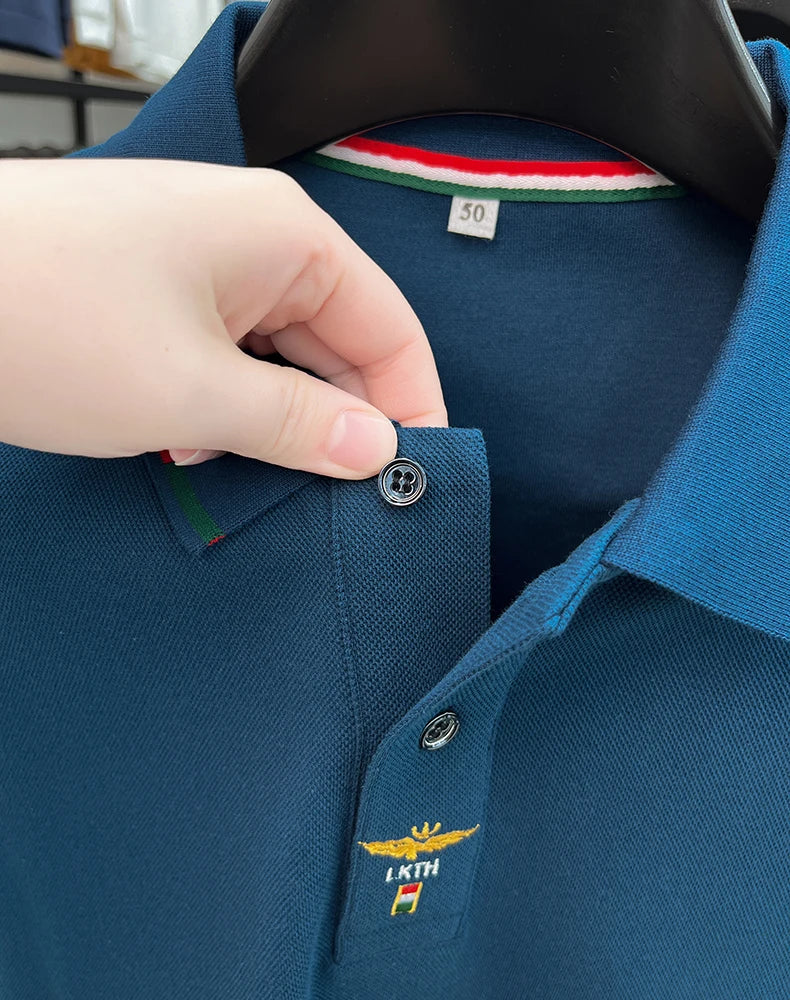 100% pure cotton long sleeved men's polo shirt autumn luxury brand custom embroidery design fashionable golf top casual T-shirt