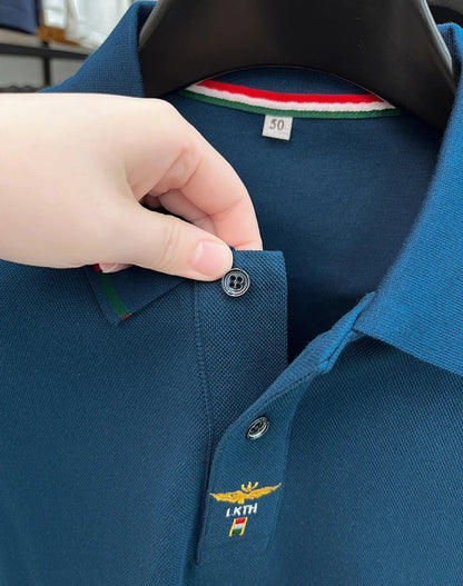 100% pure cotton long sleeved men's polo shirt autumn luxury brand custom embroidery design fashionable golf top casual T-shirt