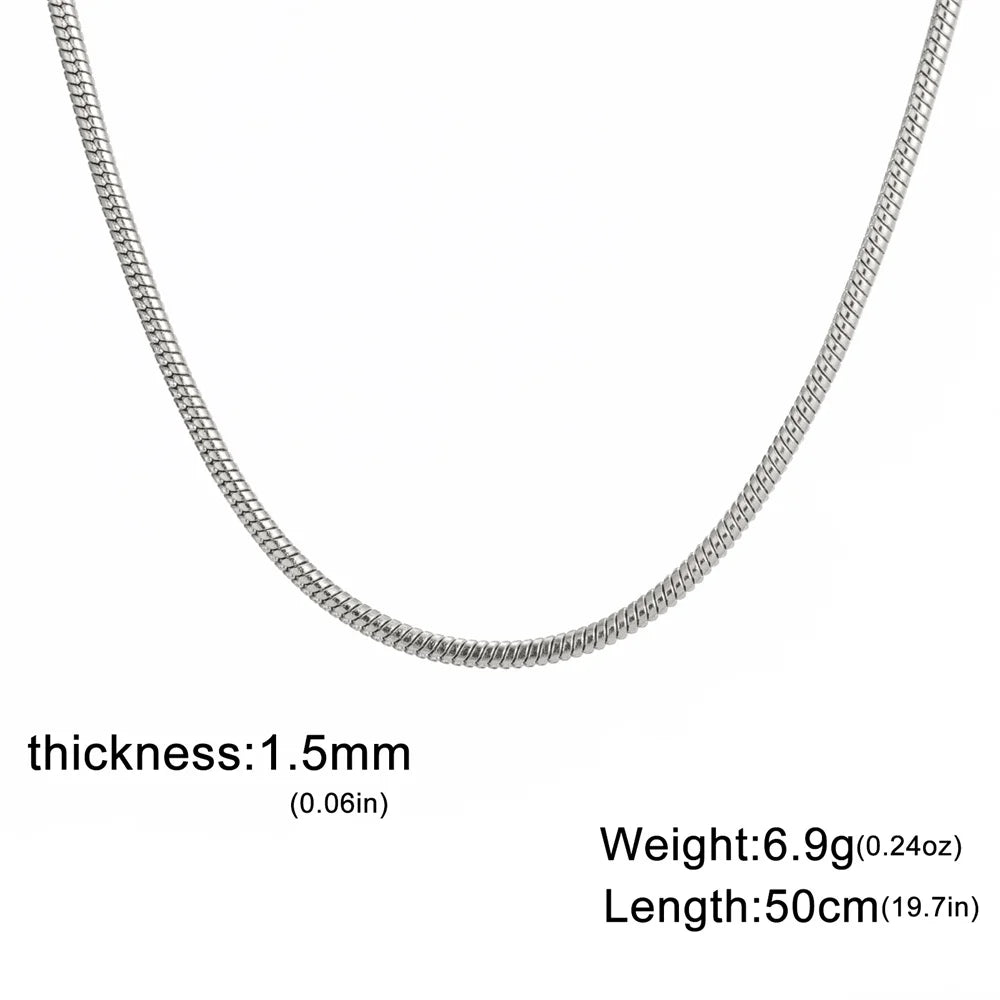 Round Snake Chain Necklace for Women Men Stainless Steel Link Chain 0.9mm 1.2mm 2mm Chains Choker Fashion Jewelry Gifts