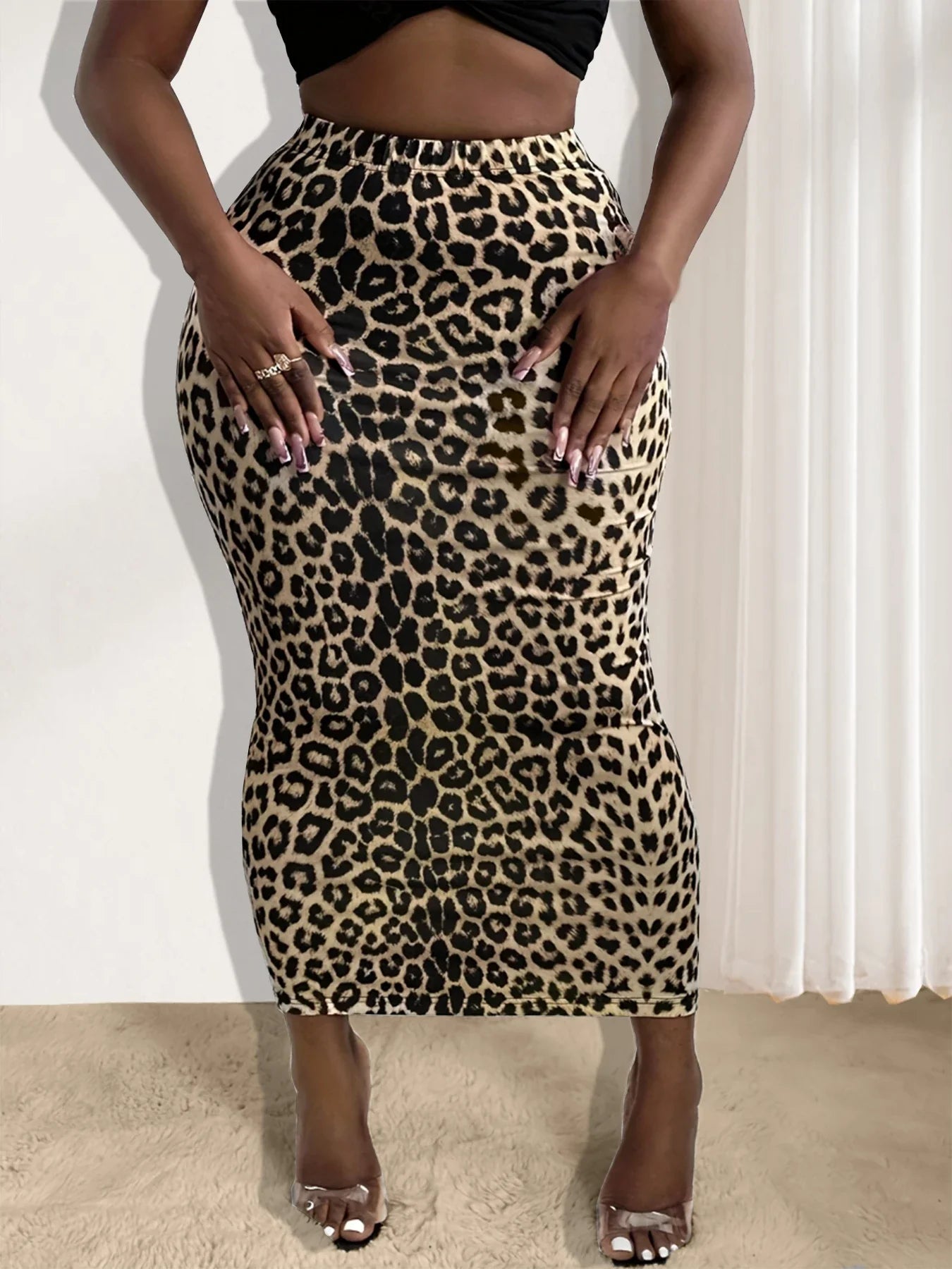 Leopard Print Bodycon Skirt Elegant High Waist Skirt For Spring & Summer Womens Clothing