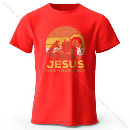 Funny Jesus Printed 100% Cotton T-Shirt, Soft & Breathable Round Neck Short Sleeve Tee, Unisex Quirky & Humorous Style