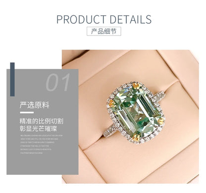 Luxurious light green tourmaline 925 sterling silver ring set with high carbon diamond temperament niche and versatile for women
