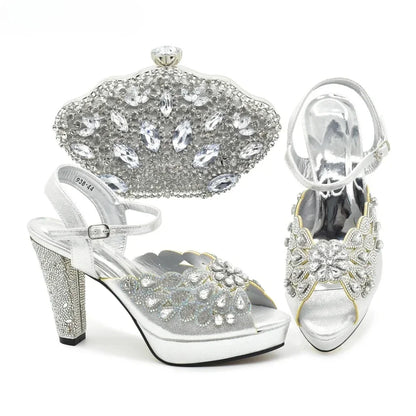 New Arrival Italian Party Shoes and Bag Set Decorated with Rhinestone African Women Wedding Shoes Bride Plus Size Women Shoes 43