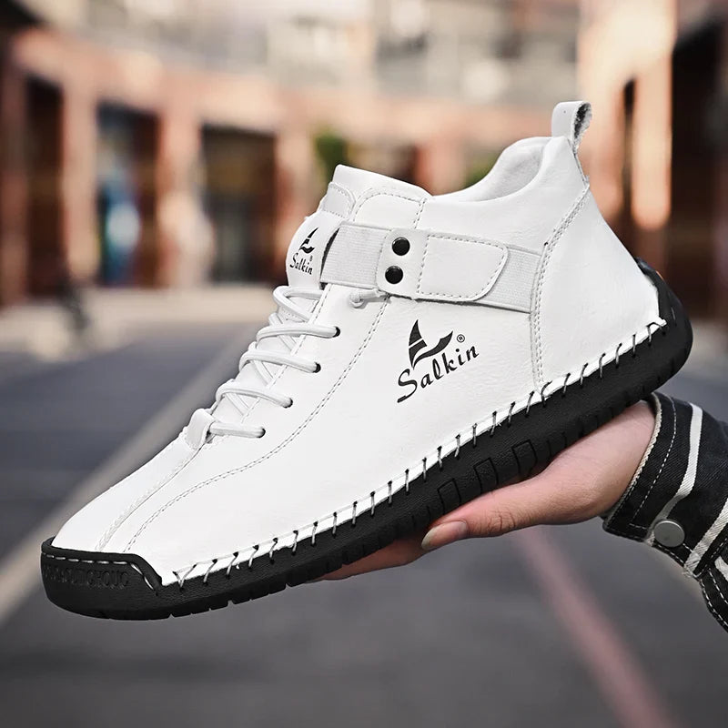 New 2025 Handmade Leather Casual Men Shoes Design Sneakers Man Breathable Leather Shoes Ankle Boots Outdoor Non Slip Walking