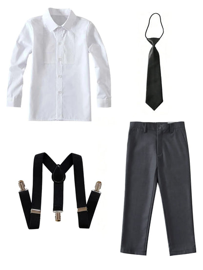 4pcs/set Boys' Suit Set With Pants, Vest, Shirt And Tie School Uniforms