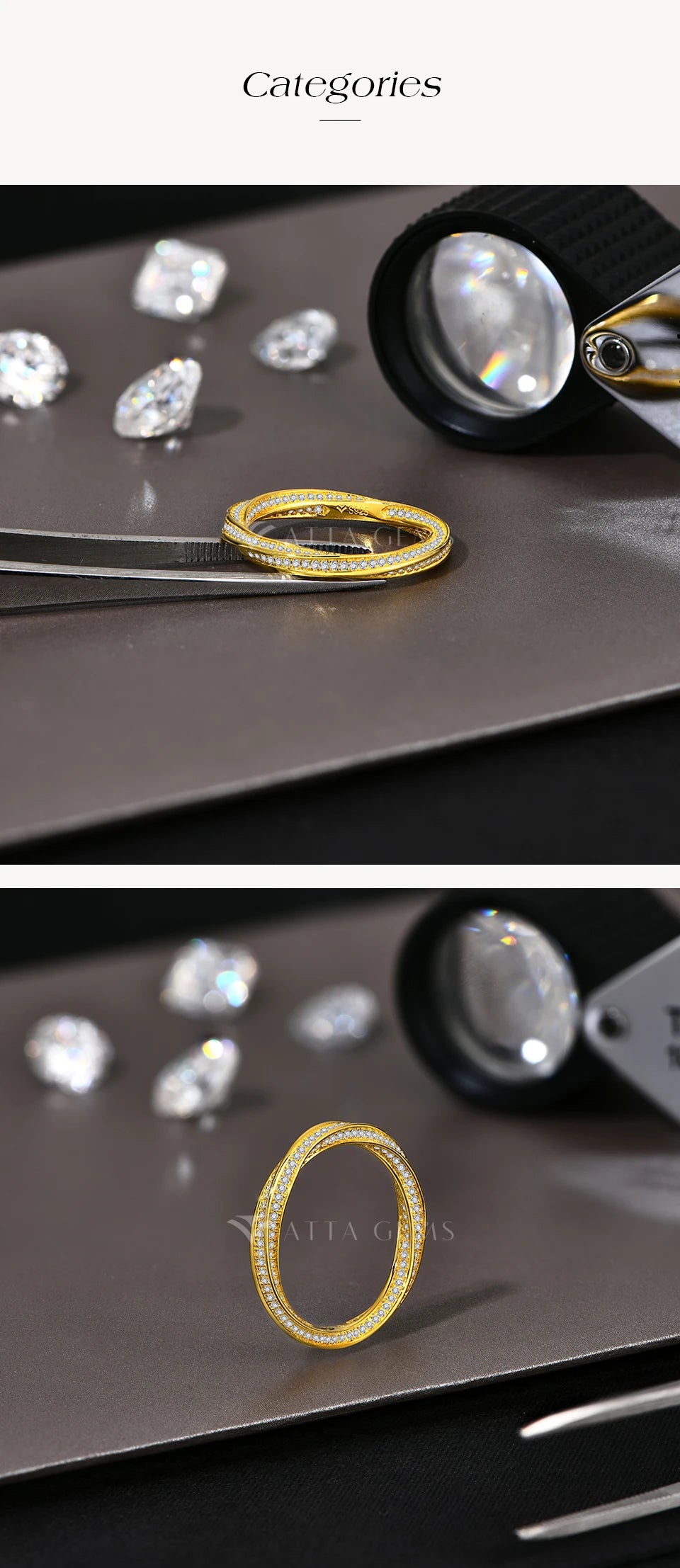 S925 Silver 18K Gold Plated Moissanite Rings D Color VVS1 Lab Diamond Helix Eternity Band Wedding Jewelry for Women Man