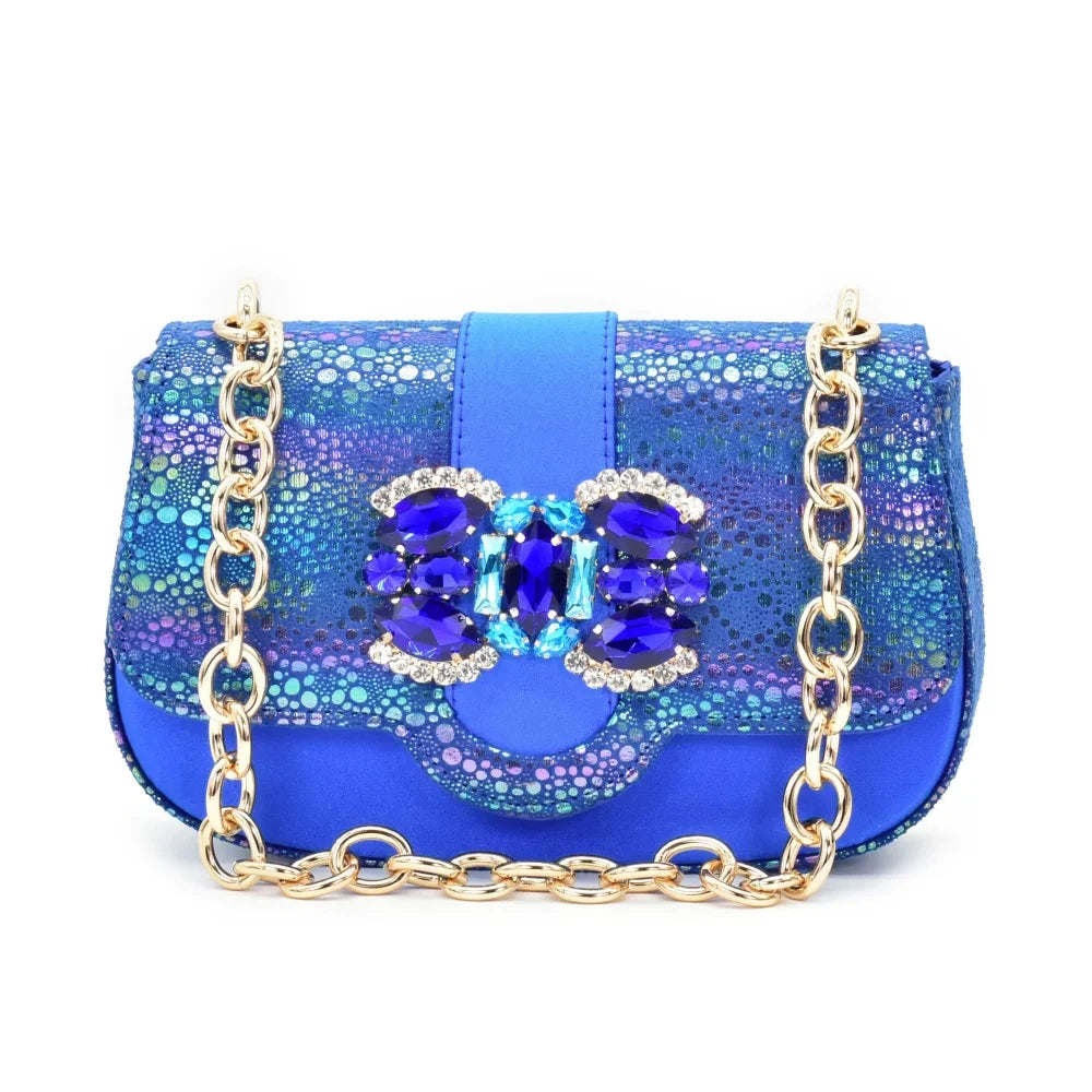 New Fashion Nigerian Banquet Shoes and Bag Set Rhinestone Ladies Matching Shoes and Bag High Heel for Weddings and Parties