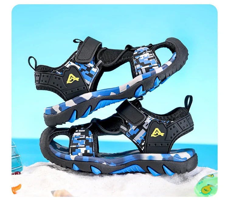 Kids Sandals Boys Breathable Anti-Slip Soft Sole Summer Beach Shoes Outdoor Lightweight Children Sandals with Adjustable Straps
