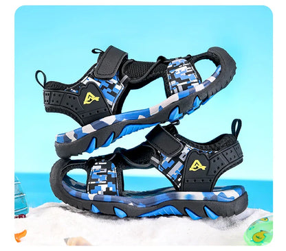 Kids Sandals Boys Breathable Anti-Slip Soft Sole Summer Beach Shoes Outdoor Lightweight Children Sandals with Adjustable Straps