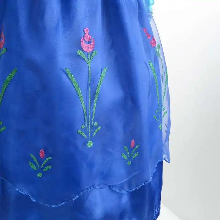 Elsa Princess Floral Frock with Cape Elsa Younger Sister Anna Disguise Dress Cosplay Party Snow Queen Cute Girl Carnival Outfit
