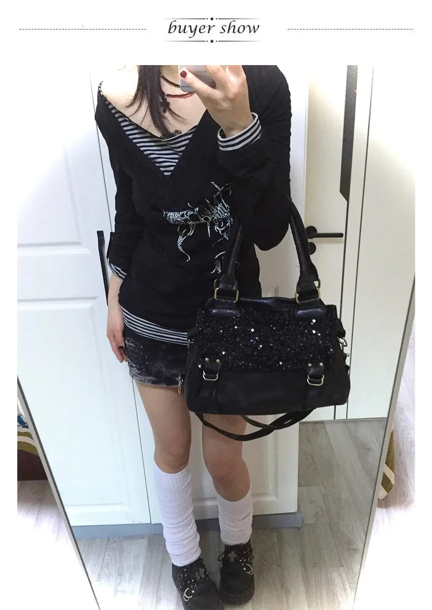 Japanese Y2k Fake Two-piece Tops Trashy 2000s Tattoo Print T-shirt Grunge Aesthetics Patchwork T Shirts Gothic Vintage