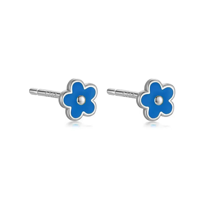 925 Sterling Silver Romantic White Enamel Flower Screw Bead Stud Earrings for Women Fashion Simple Piercing Jewelry Gift