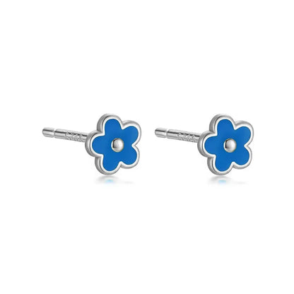 925 Sterling Silver Romantic White Enamel Flower Screw Bead Stud Earrings for Women Fashion Simple Piercing Jewelry Gift