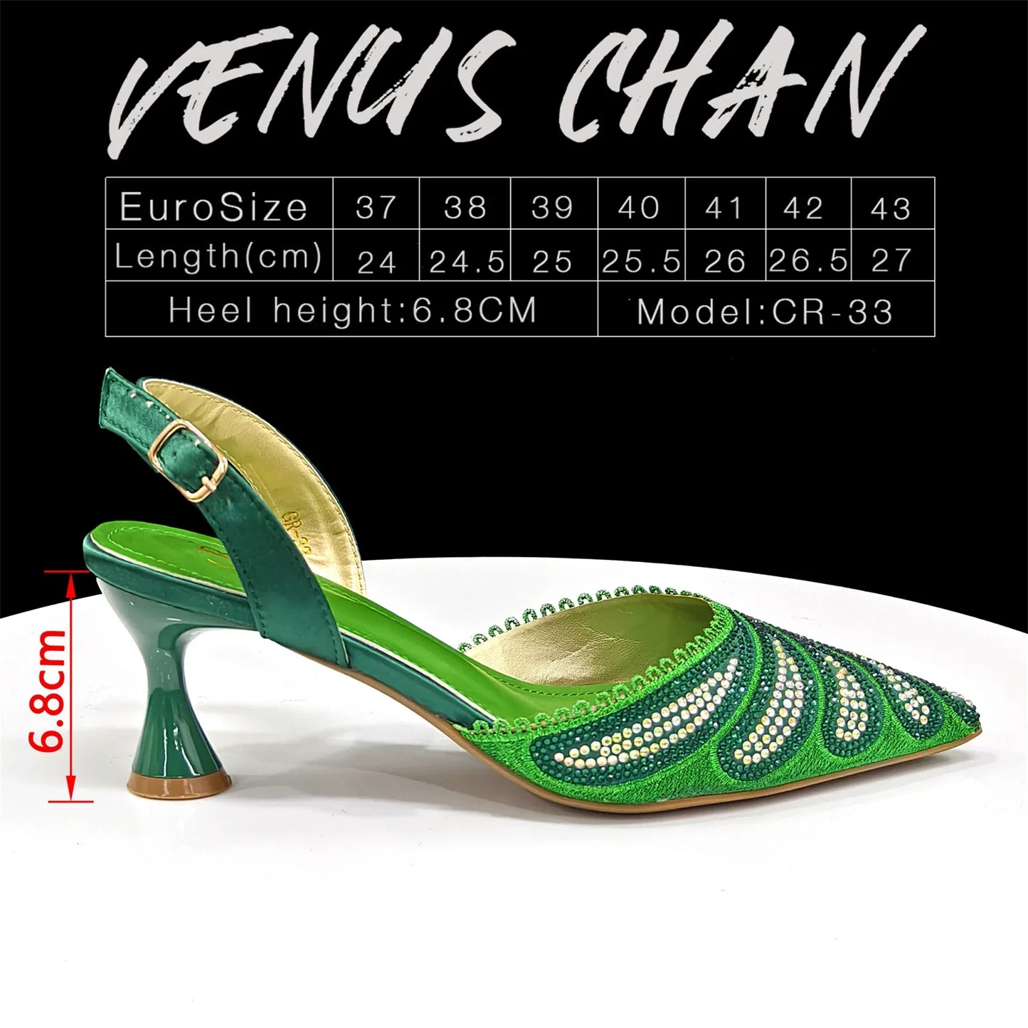 New Green Colour Pointed-Toe Diamond-Studded Party Women's High Heels Gorgeous Parties Shoes and Bag to Match