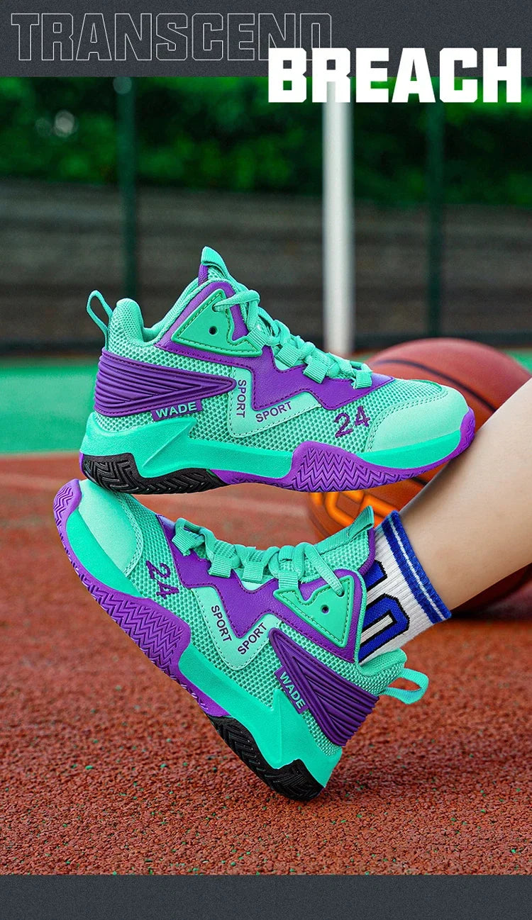 Children Basketball Shoes for Boys Girls Kids Teenagers Breathable Non-slip Lace Up Indoor Outdoor Training Sneakers Tennis Shoe