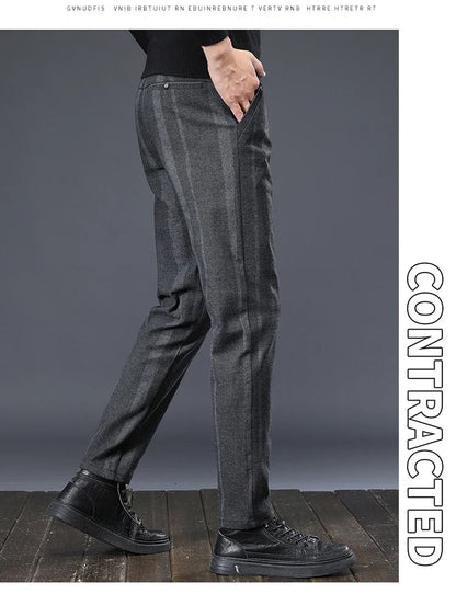 Autumn New Men's Slim Casual Pants  Fashionable Fit Elastic Business Pants High Quality Stripe Classic 3-colors Male Trousers