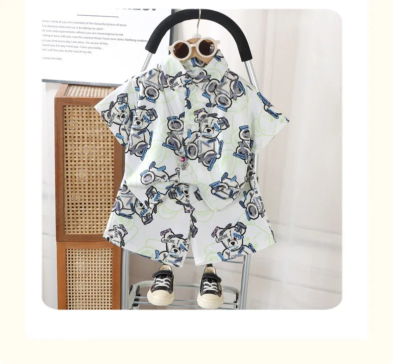 0-8Y Kids Baby Boy Clothes Summer Floral Print Sets 2Pcs Short Sleeve Shirt+Shorts Child Boy Beach Wear Casual Outfits
