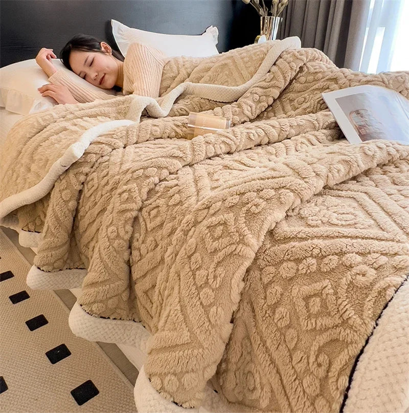 New Carved Velvet Warm Autumn Winter Blanket for Bed Soft Fluffy Sofa Blankets Warmth Cozy Coral Flannel Sofa Cover Blanket Nap