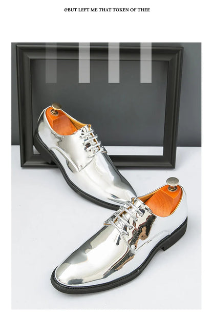 Luxury Silver Dress Shoes Man Patent Leather Shoes Large Size 50 Wedding Shoes Men Pointed toe Party Shoes Designer Formal Shoes
