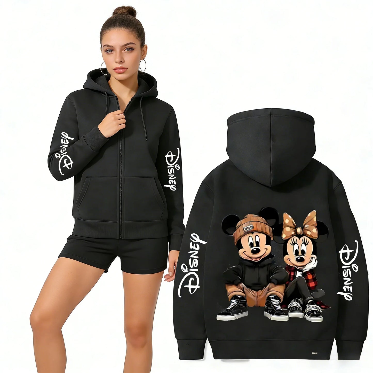 Unisex 2026 Spring Autumn Y2K Mickey Minnie Graphic Print Zip Up Hoodie Cotton Casual Streetwear Jacket Women Men Tops