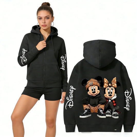 Unisex 2026 Spring Autumn Y2K Mickey Minnie Graphic Print Zip Up Hoodie Cotton Casual Streetwear Jacket Women Men Tops