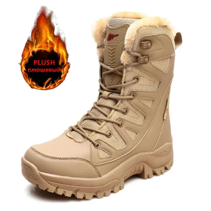 New Warm Plush Snow Boots Men Lace Up Casual High Top Men's Boots Waterproof Winter Boots Anti-Slip Ankle Boots Army Work Boots