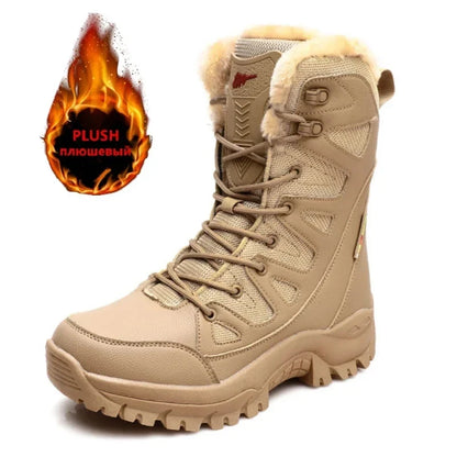 New Warm Plush Snow Boots Men Lace Up Casual High Top Men's Boots Waterproof Winter Boots Anti-Slip Ankle Boots Army Work Boots