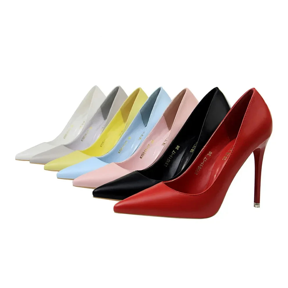 Plus Size 34-43 Woman Classic Concise 7.5cm 10.5cm High Heels Lady Elegant Colorful Pumps Scarpins Yellow Mid Low Heels Shoes