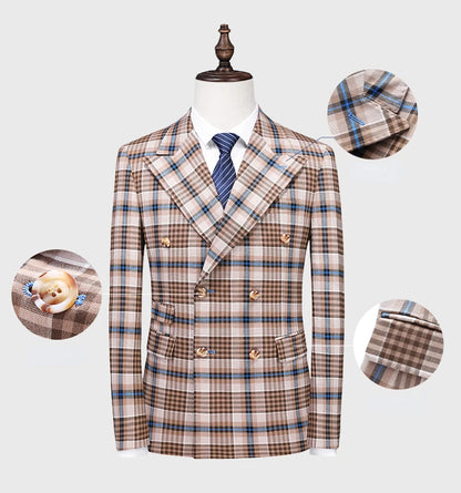 Blazers Calças Marca de Luxo Boutique Masculina Moda Xadrez Jaqueta Terno Casual de Negócios Calças Roupa de Festa para Noivo
