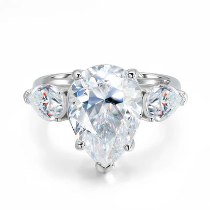 2.5/8cttw Pear Cut All Certified Moissanite Rings for Women 3 Stones Wedding Luxury Quality S925 Sterling Silver Jewelry