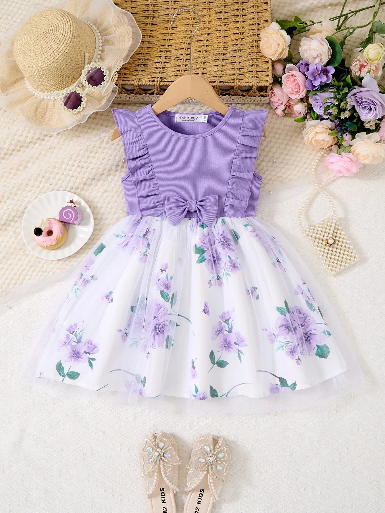 New Summer Children Dresses With Bow Print Casual Dress Outdoor Carnival Birthday Party Girl Clothes Cute Girl Skirt 2-10Y