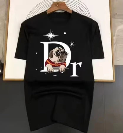 Women's Summer Cotton Short-sleeved T-shirt, Comfortable and Breathable, Fashionable and Trendy, Light Luxury Casual Printed Top