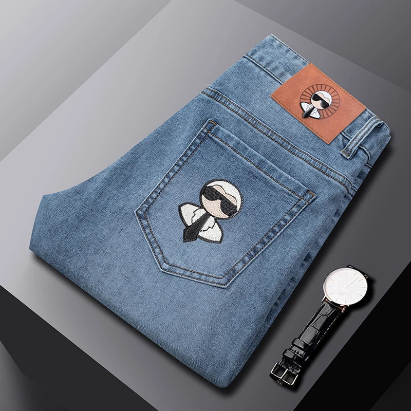 Fashion Men Jeans Stretch Straight Leg Casual Slim Fit Denim Pants Male Brand Luxury Design Business Classic Trousers