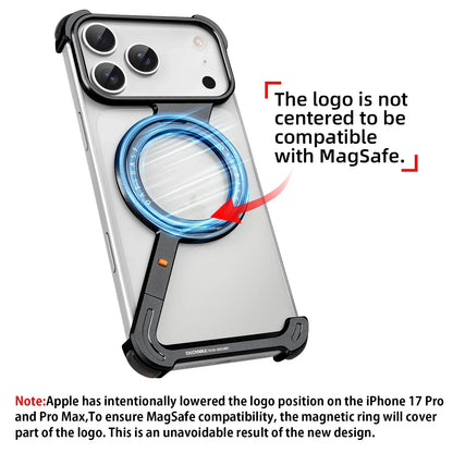Metal Magnetic Phone Case for iPhone 17 Pro Max/17 Pro/17 Air Magsafe 360°Rotate Stand Frameless Shockproof Protector Cover