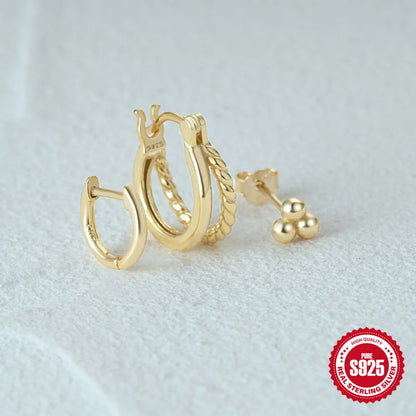 925 Sterling Silver 3PCS Zircon Double Layer Hoop Earrings For Women Minimalism Ins Earrings Fine Jewelry Party Gift