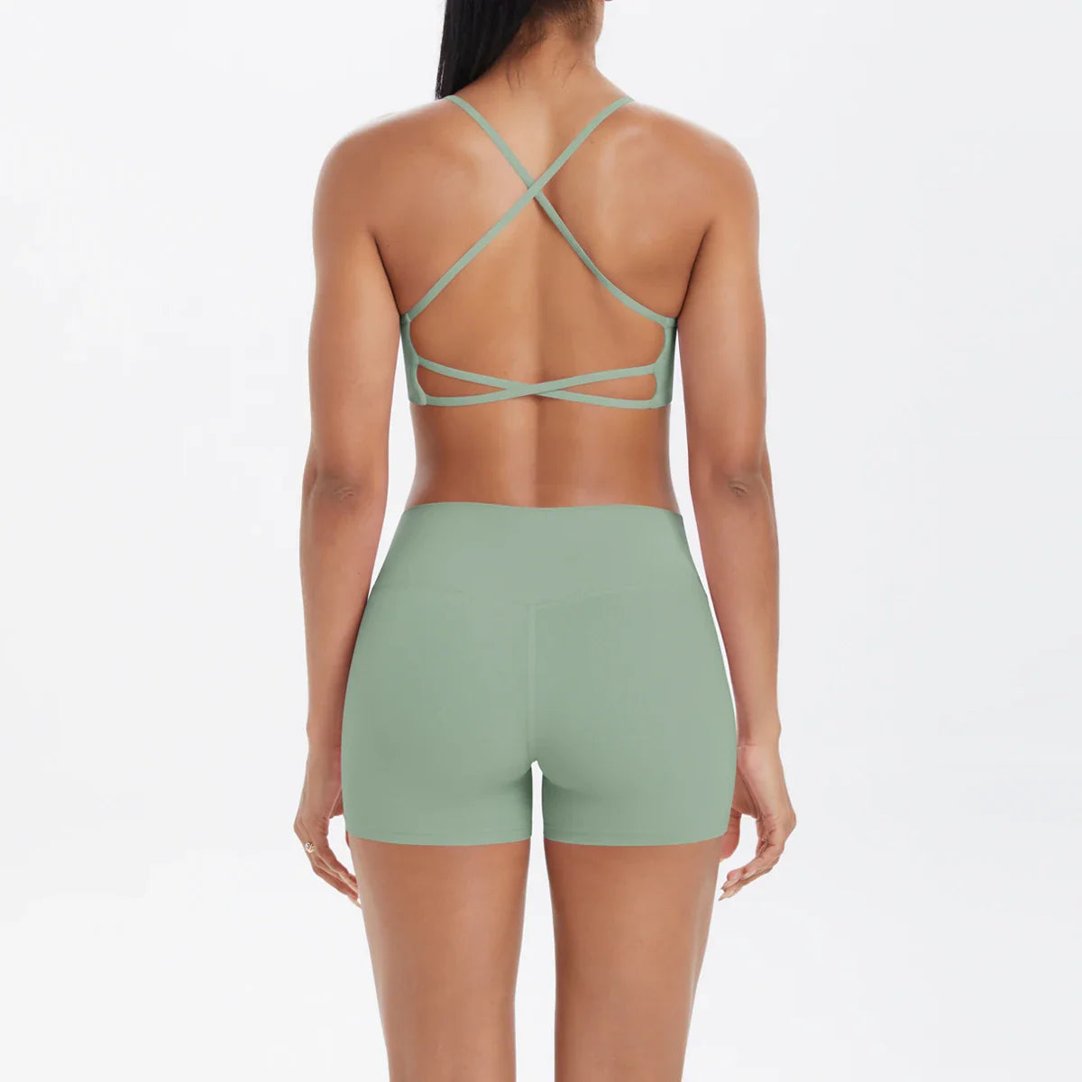 2PCS Yoga Clothes  Halter Yoga Top Set Fitness Gym Suit Crossover Back Sports Underwear Workout Gym Shorts Fitness High Waist