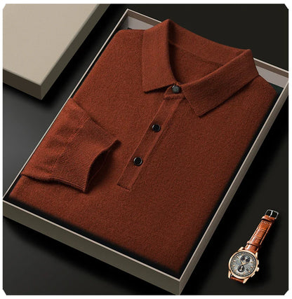 Fashion luxury knitted long sleeve polo shirt men's autumn new trend simple solid color soft skin friendly comfort lapel sweater