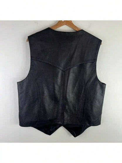 Men Soft 100% Leather Vest Snap Western Mens Gift Holiday Attire Informal Biker