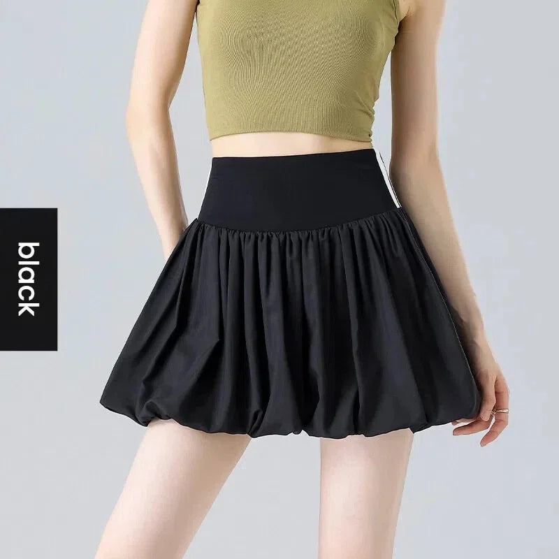 Women Summer Tennis Skirt High Waist Flared Flounce Skirt 2 in 1 with Shorts Anti-Exposure Athletic Pleated Golf Skirt Workout