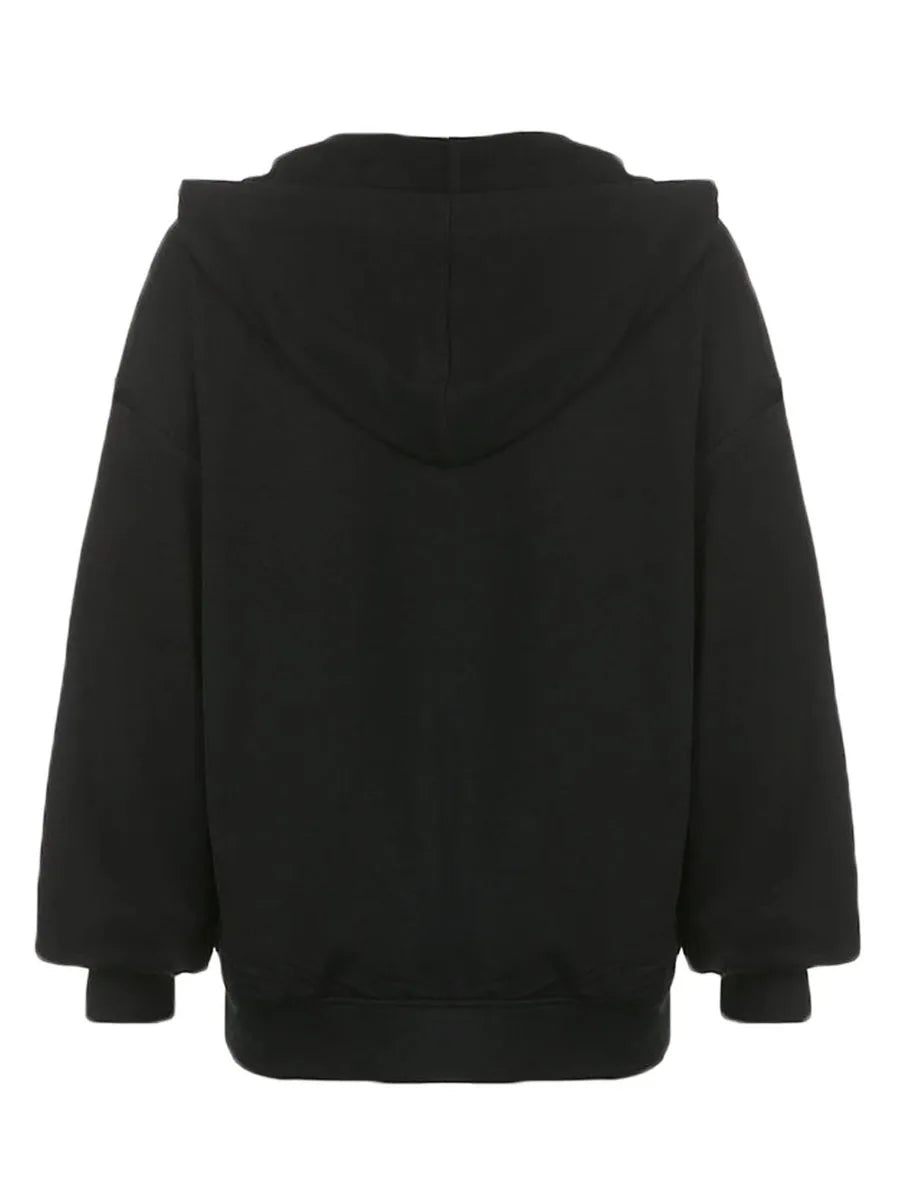 Halloween Women Spring Autumn Casual Hooded Coat Long Sleeve Skull Print Zipper Hoodie Grunge Long Sleeve Top Gothic Sweatshirt
