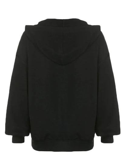 Halloween Women Spring Autumn Casual Hooded Coat Long Sleeve Skull Print Zipper Hoodie Grunge Long Sleeve Top Gothic Sweatshirt