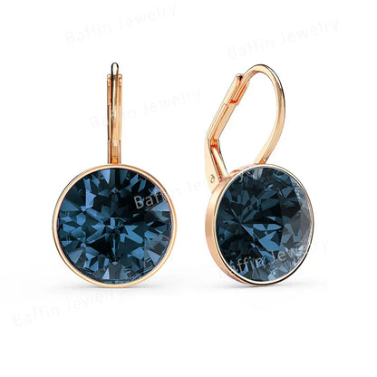 Earring for Women Christmas Birthday Premium Austrian Crystals Round Cut Dangle Silver Gold Color Pierced Jewelry